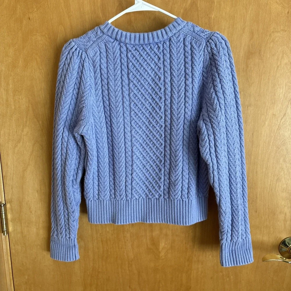 J.Crew Cable-knit puff-sleeve crewneck sweater lavendar‎ small BS978